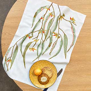 Nicola River Red Gum Tea Towel Insitu